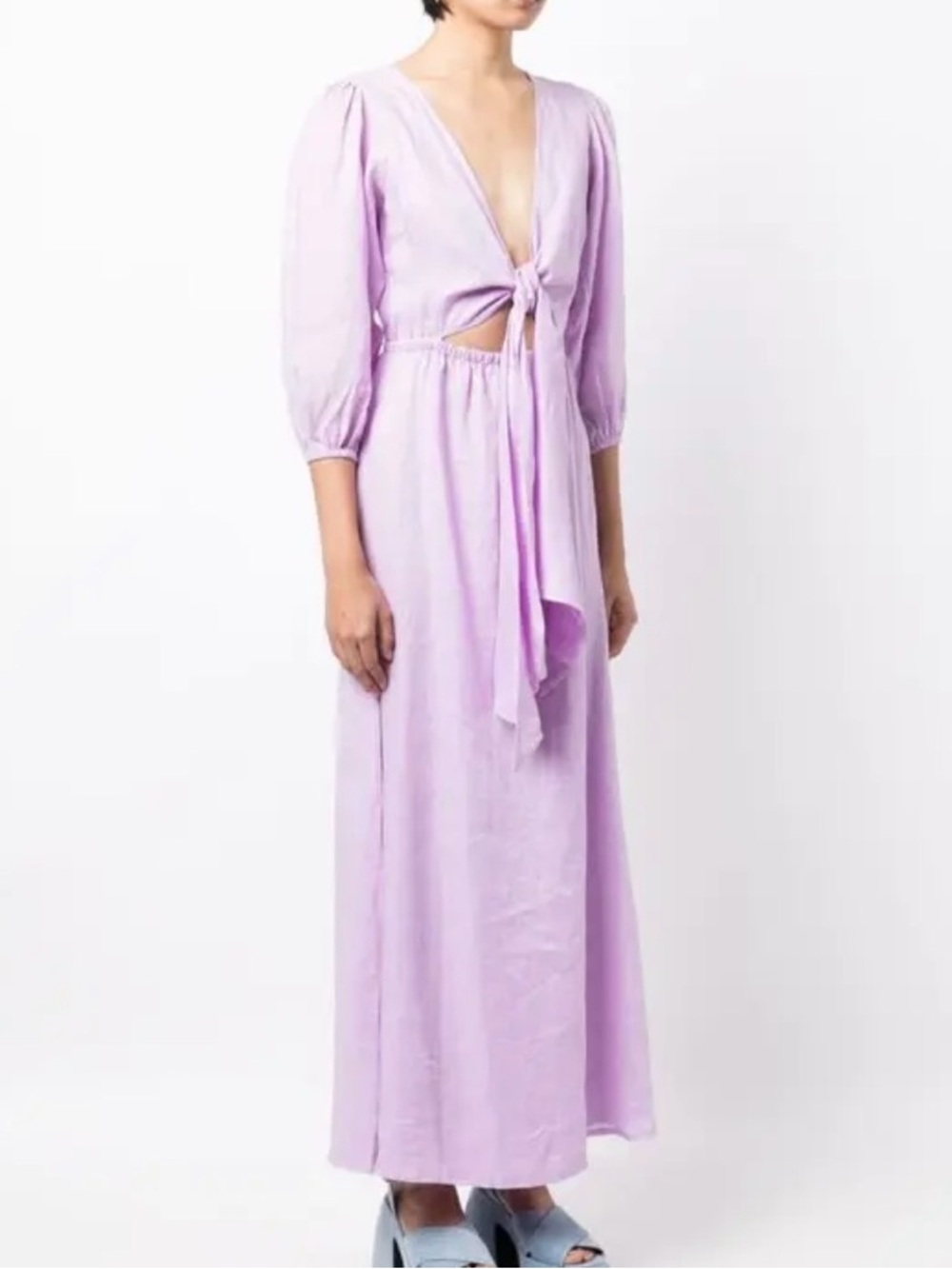 Faithful the brand Tie-Front Lilac Maxi Dress with Cutout M